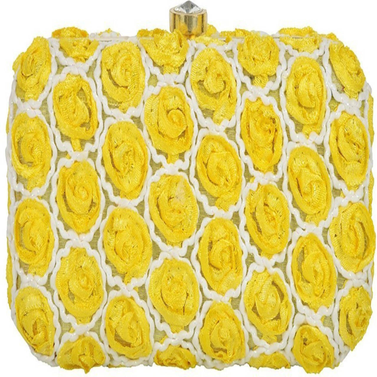     			Tooba Handicraft Yellow Fabric Box Clutch