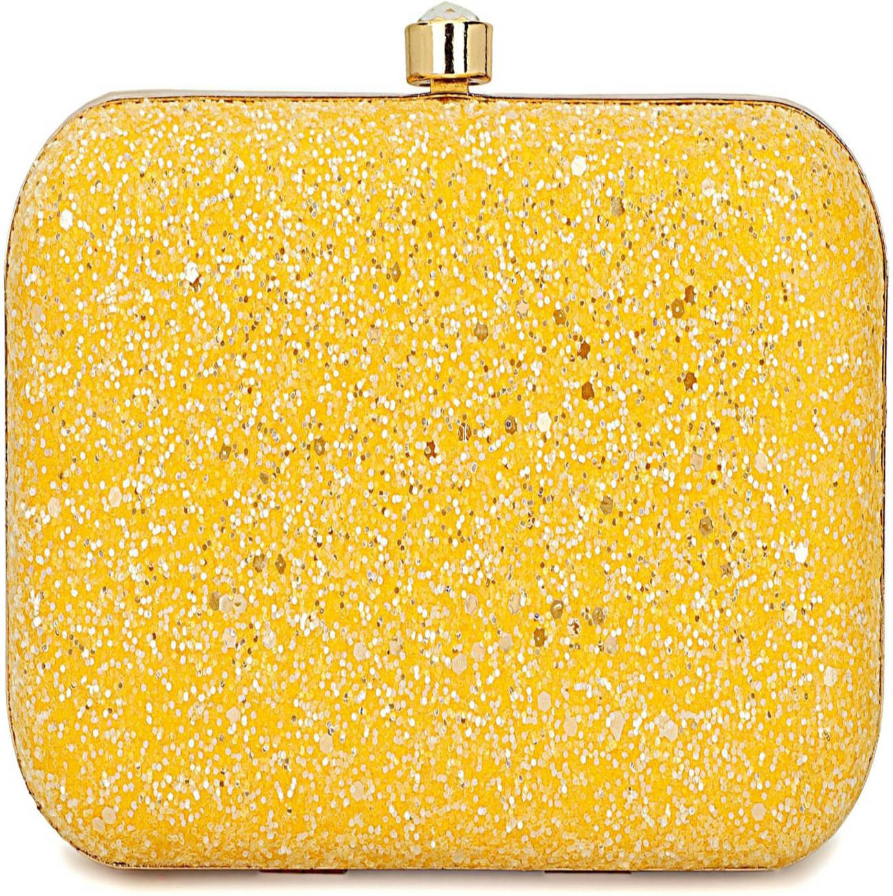     			Tooba Handicraft Yellow Fabric Box Clutch