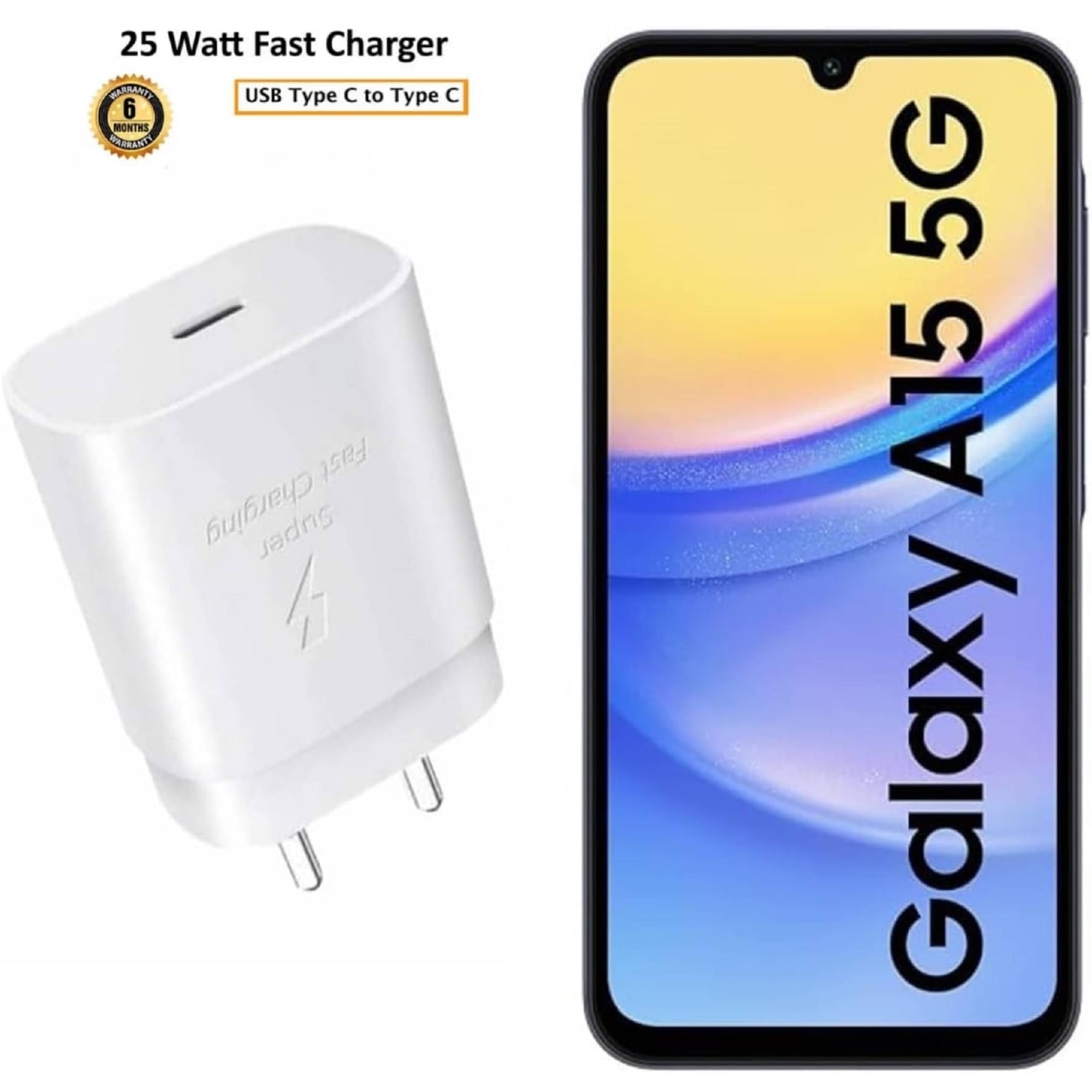     			UTRAX 25W Charger for A15 5G Type C Adapter Compatible with Samsung Galaxy A15 5G Charger, 25-Watt Type C to C Pd Charging Adapter C Type, White