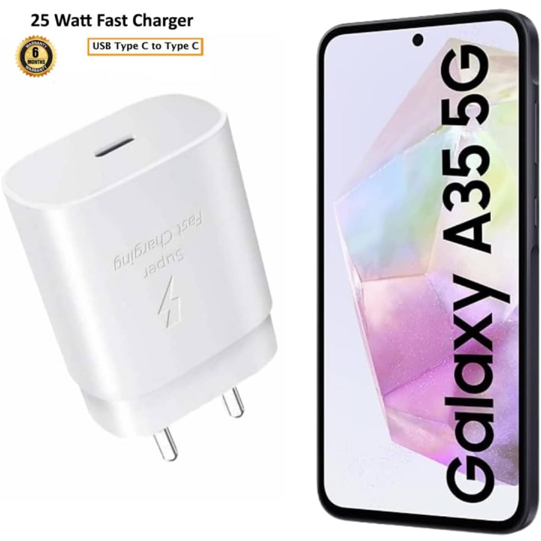     			UTRAX 25W Charger for A35 5G Type C Adapter Compatible with Samsung Galaxy A35 5G Charger, 25-Watt Type C to C Pd Charging Adapter C Type, White