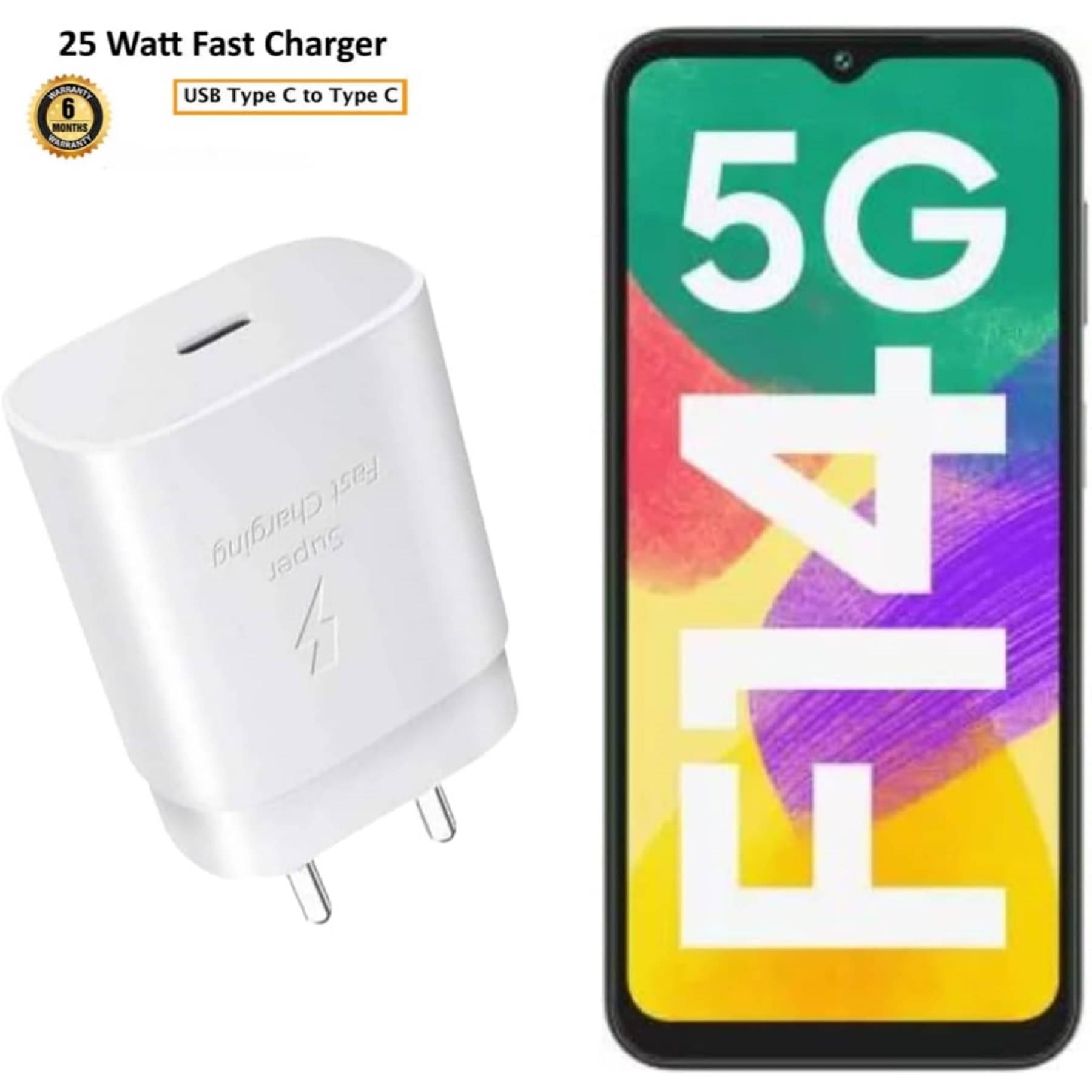     			UTRAX 25W Charger for F14 5G Type C Adapter Compatible with Samsung Galaxy F14 5G Charger, 25-Watt Type C to C Pd Charging Adapter C Type, White