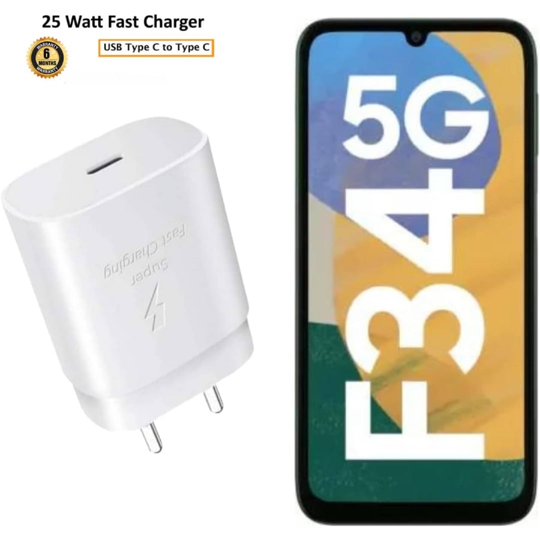     			UTRAX 25W Charger for F34 5G Type C Adapter Compatible with Samsung Galaxy F34 5G Charger, 25-Watt Type C to C Pd Charging Adapter C Type, White