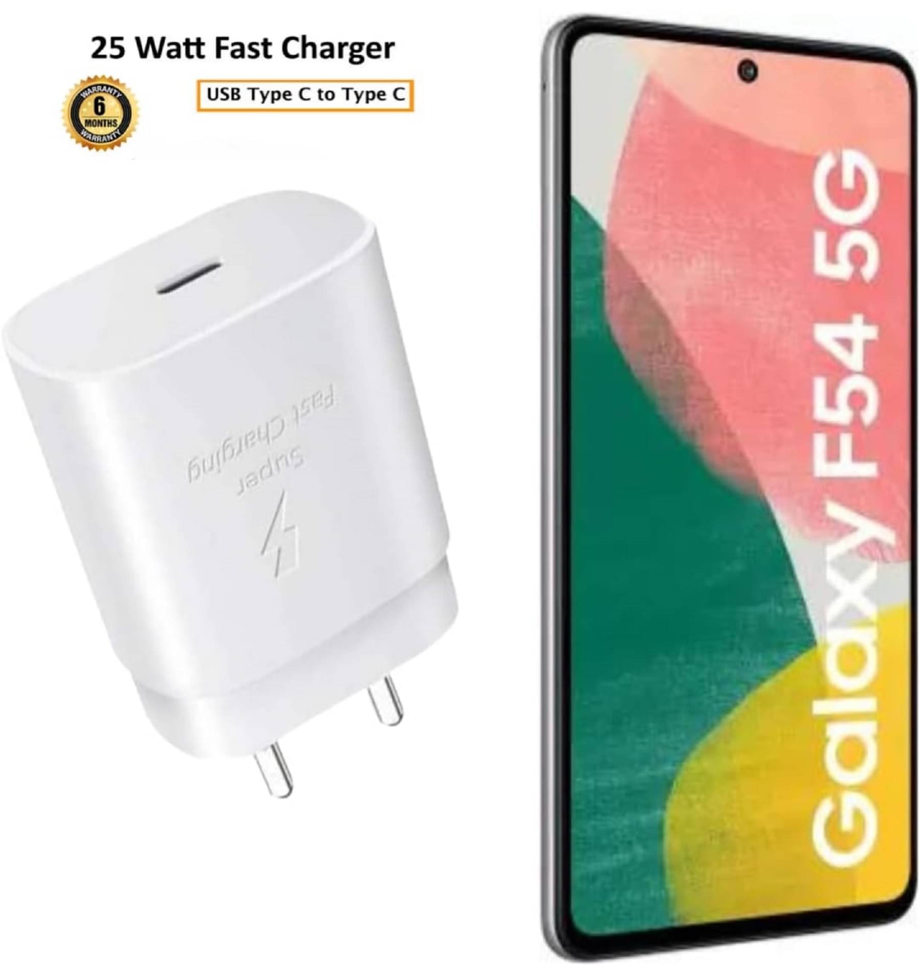     			UTRAX 25W Charger for F54 5G Type C Adapter Compatible with Samsung Galaxy F54 5G Charger, 25-Watt Type C to C Pd Charging Adapter C Type, White