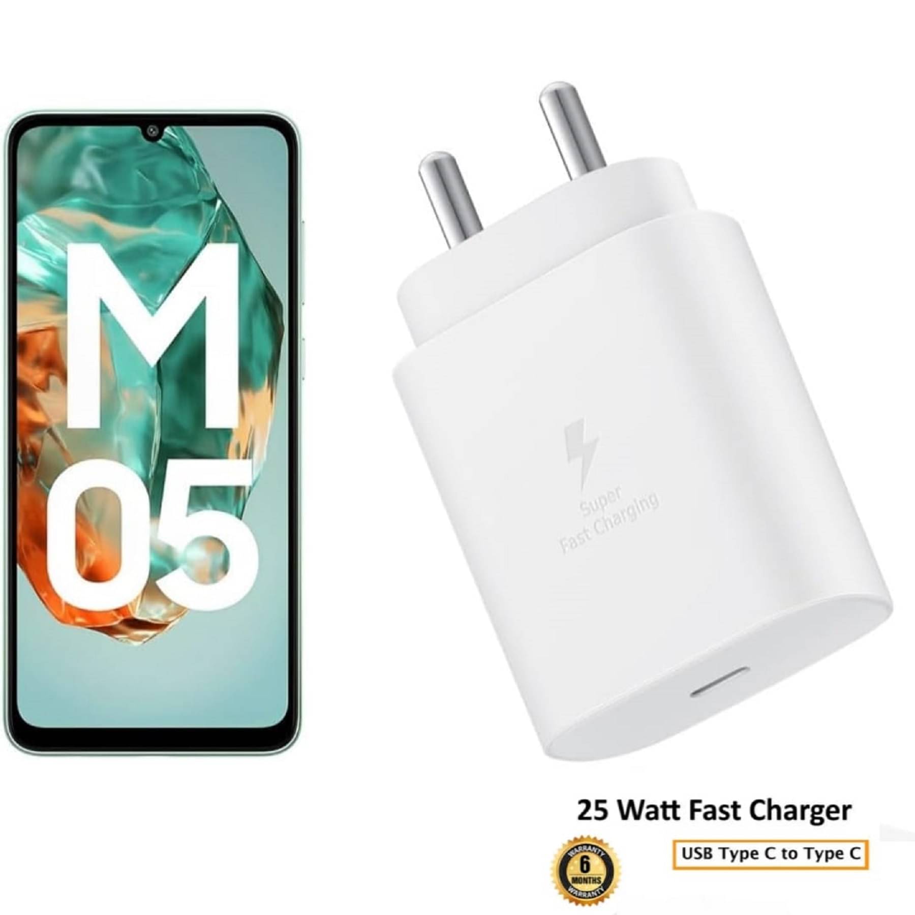     			UTRAX 25W Charger for M05 5G Type C Adapter Compatible with Samsung Galaxy M05 5G Charger, 25-Watt Type C to C Pd Charging Adapter C Type, White