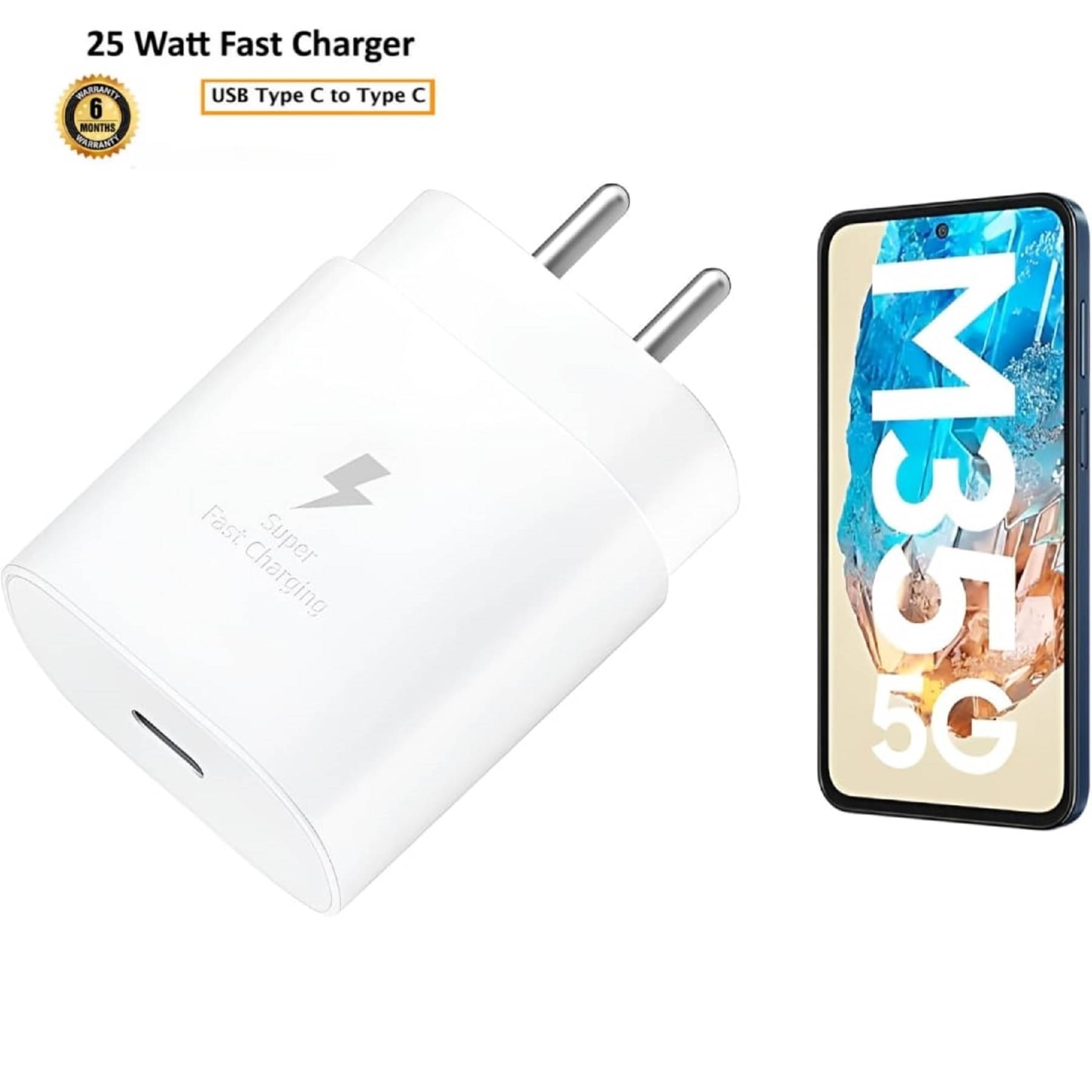     			UTRAX 25W Charger for M35 5G Type C Adapter Compatible with Samsung Galaxy M35 5G Charger, 25-Watt Type C to C Pd Charging Adapter C Type, White