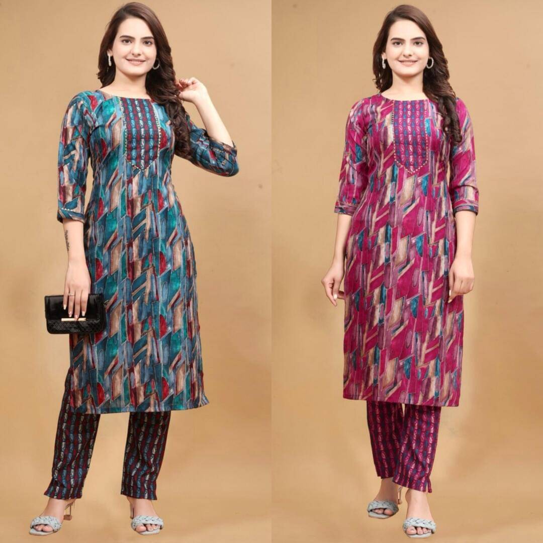     			YAGNIK FASHION Women Cotton Blend Solid Straight Kurti With Pants ( Multicoloured )