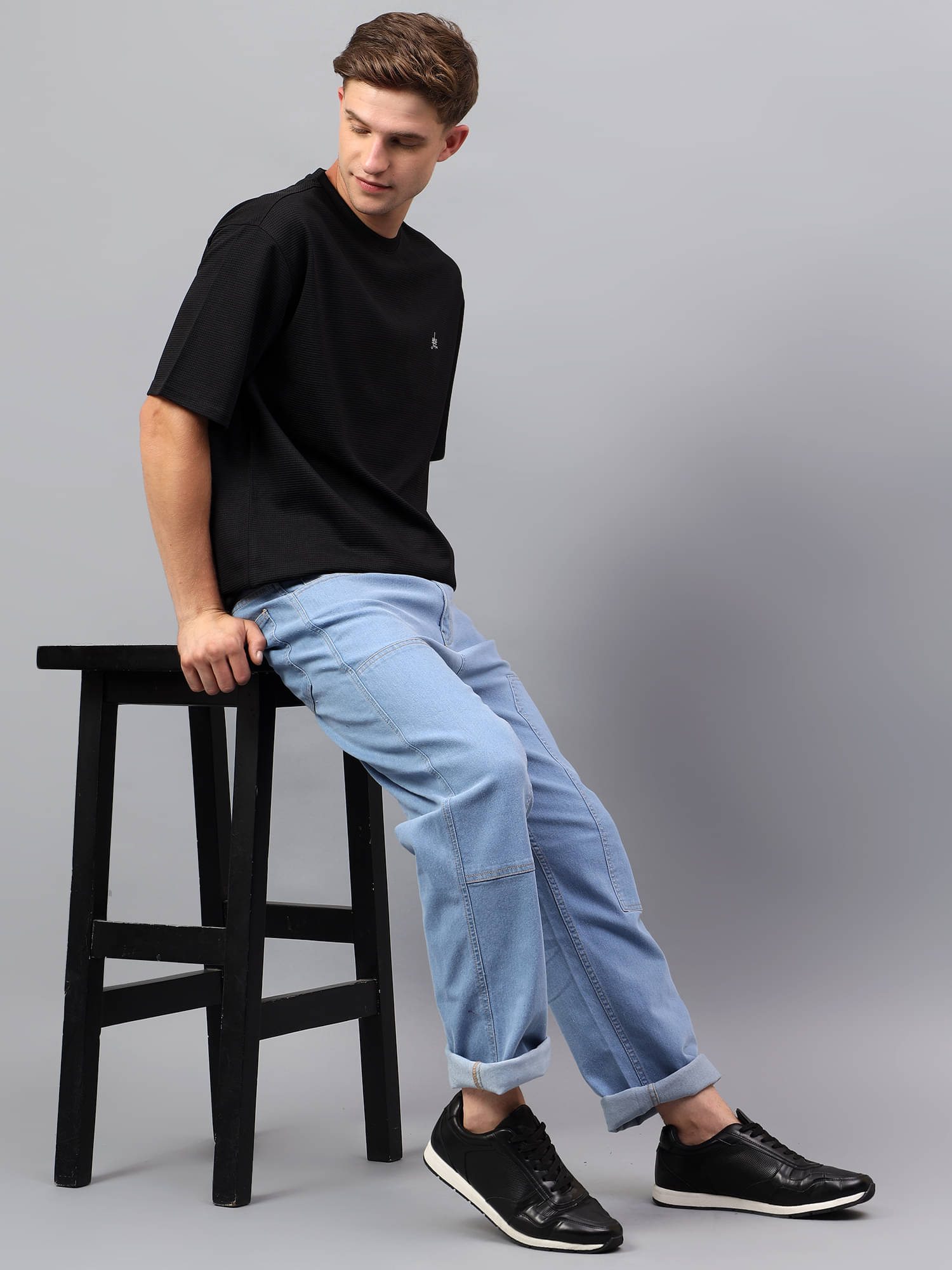     			YHA Men Cotton Blend Oversized Fit Solid T-Shirt ( Black )