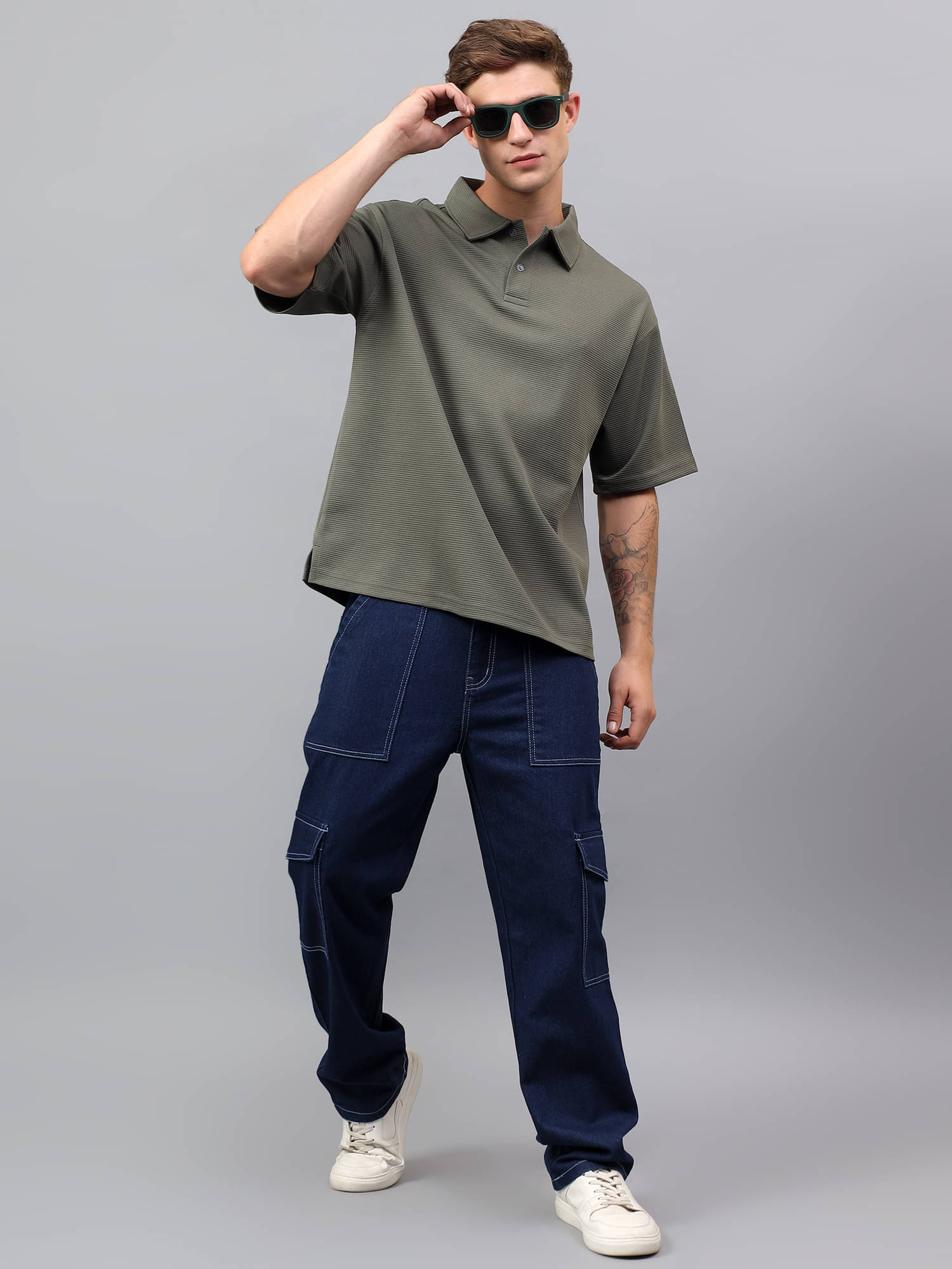 YHA Men Cotton Blend Oversized Fit Solid Polo T Shirt ( Olive ) YHA Men Cotton Blend Oversized Fit Solid Polo T Shirt ( Olive )