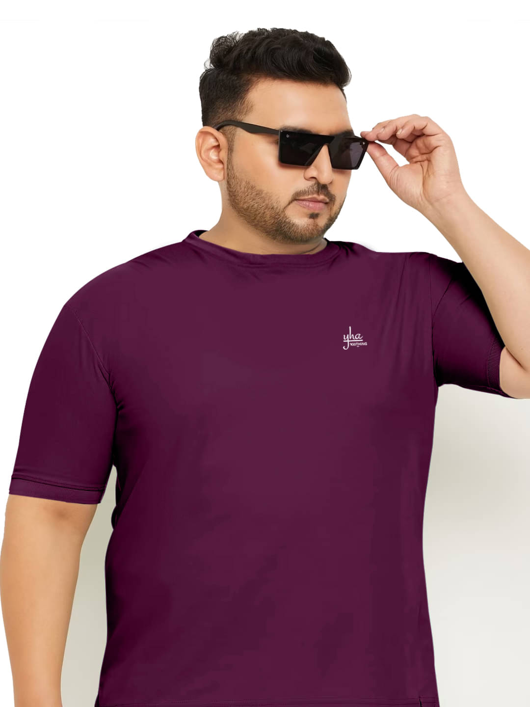 YHA Men Cotton Blend Regular Fit Solid T-Shirt ( Purple ) YHA Men Cotton Blend Regular Fit Solid T-Shirt ( Purple )
