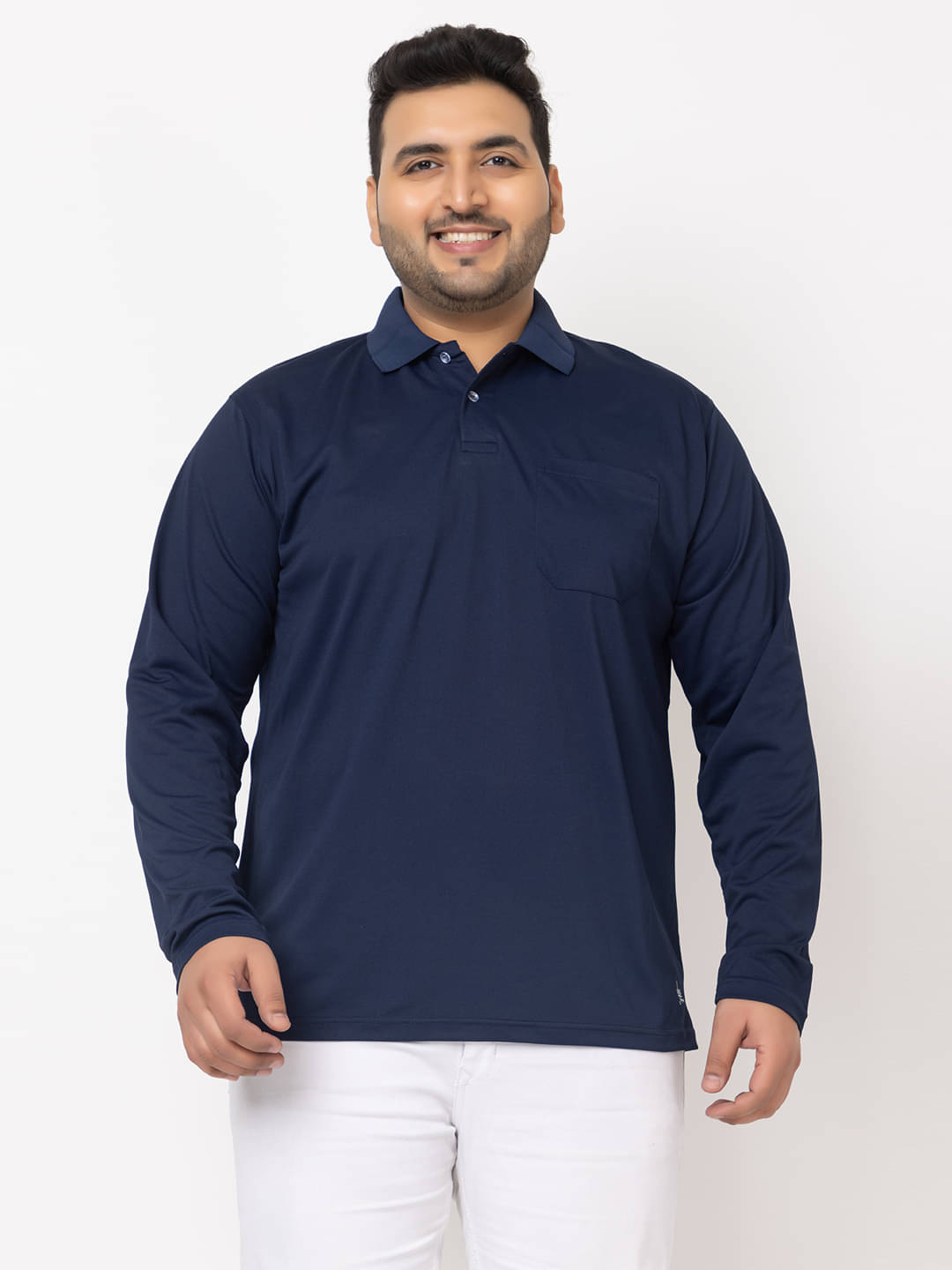     			YHA Men Cotton Blend Regular Fit Solid Polo T Shirt ( Navy Blue )