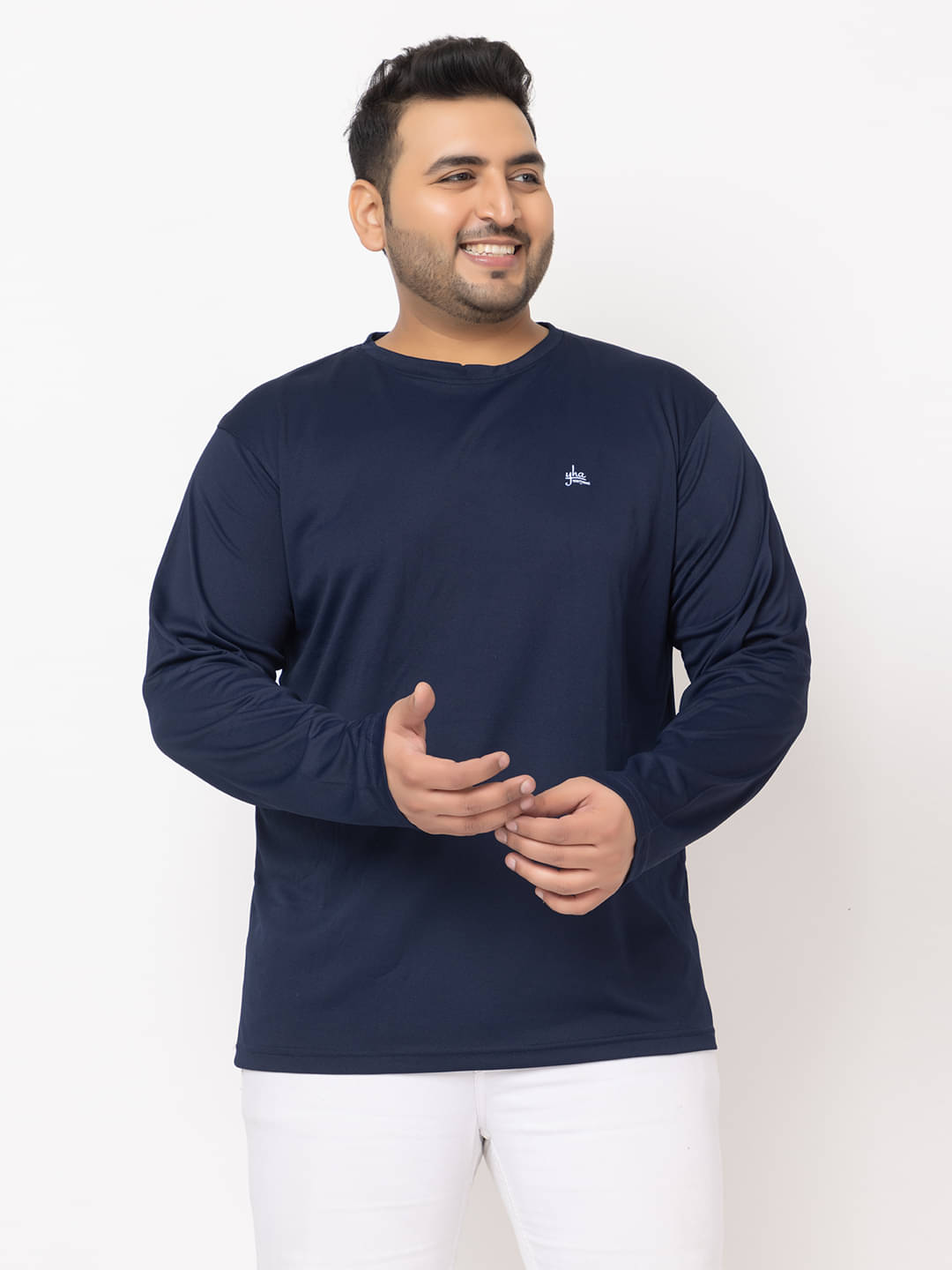     			YHA Men Cotton Blend Regular Fit Solid T-Shirt ( Navy Blue )