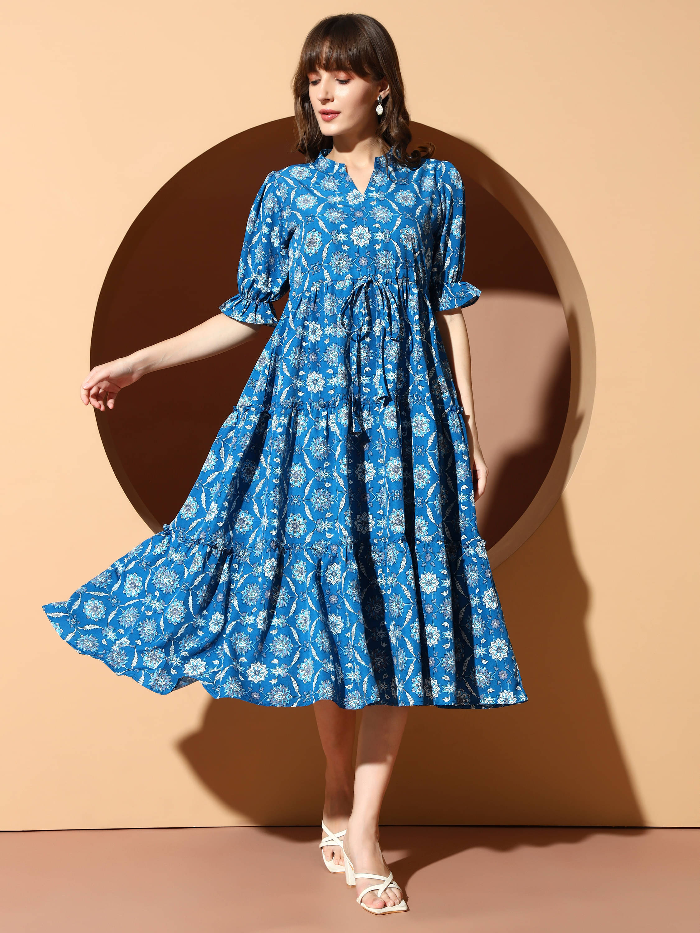 ZWERLON Women Polyester Printed A-line Dress ( Blue ) ZWERLON Women Polyester Printed A-line Dress ( Blue )