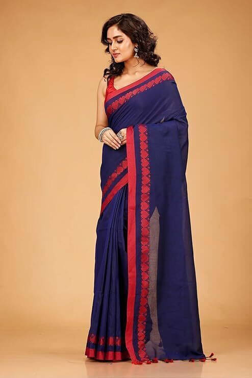 Zayraa Cotton Blend Self Design Saree Without Blouse Piece ( Blue ) Zayraa Cotton Blend Self Design Saree Without Blouse Piece ( Blue )