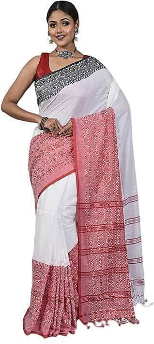     			Zayraa Cotton Blend Self Design Saree Without Blouse Piece ( White )