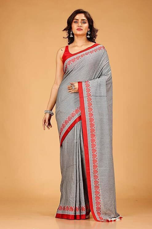 Zayraa Cotton Blend Self Design Saree Without Blouse Piece ( Grey ) Zayraa Cotton Blend Self Design Saree Without Blouse Piece ( Grey )