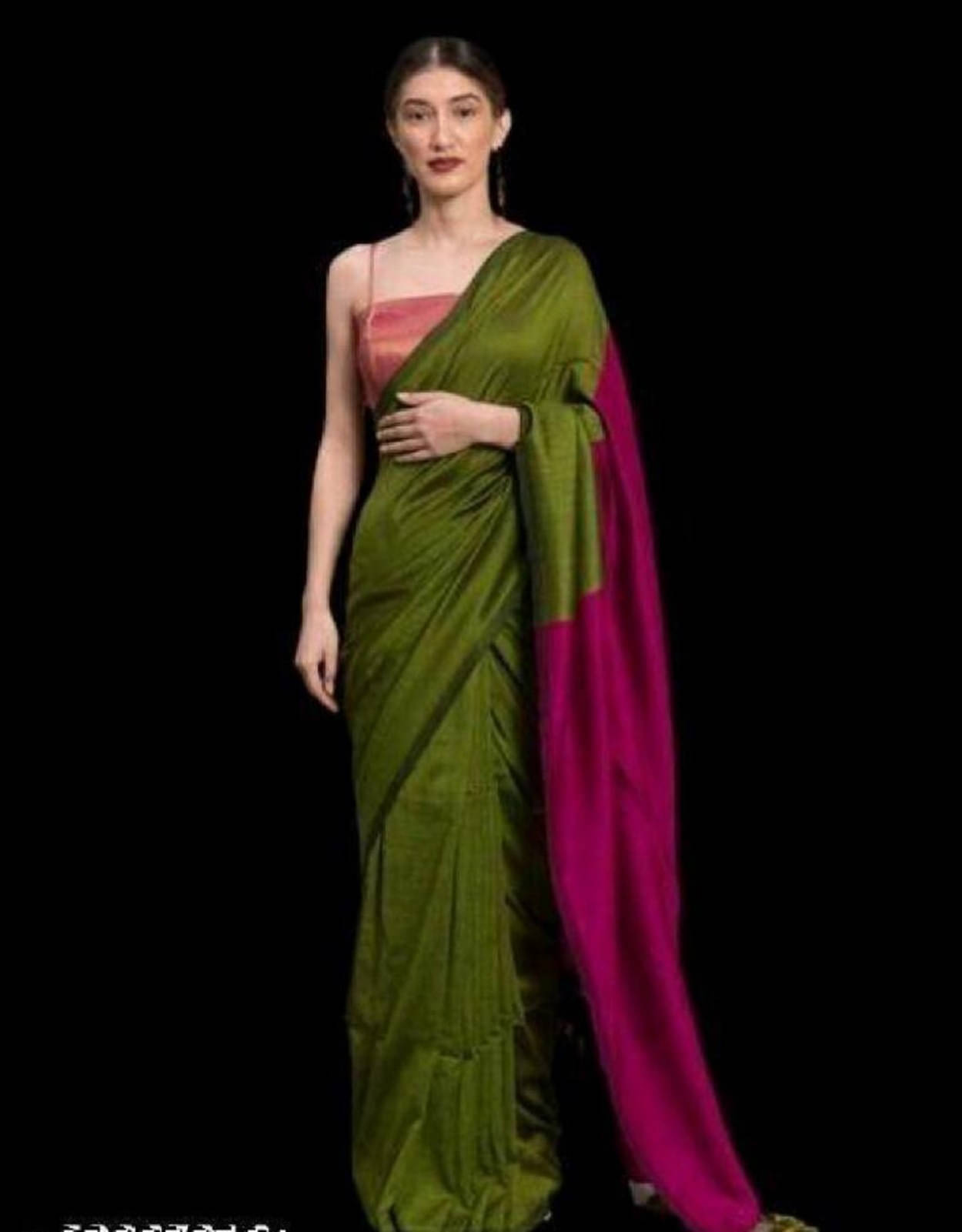     			Zayraa Cotton Blend Self Design Saree Without Blouse Piece ( Green )