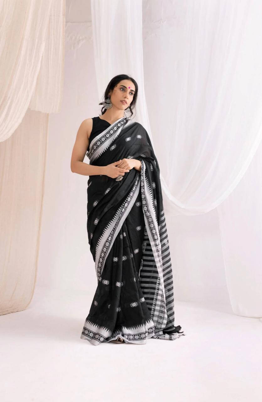     			Zayraa Cotton Blend Self Design Saree Without Blouse Piece ( Black )