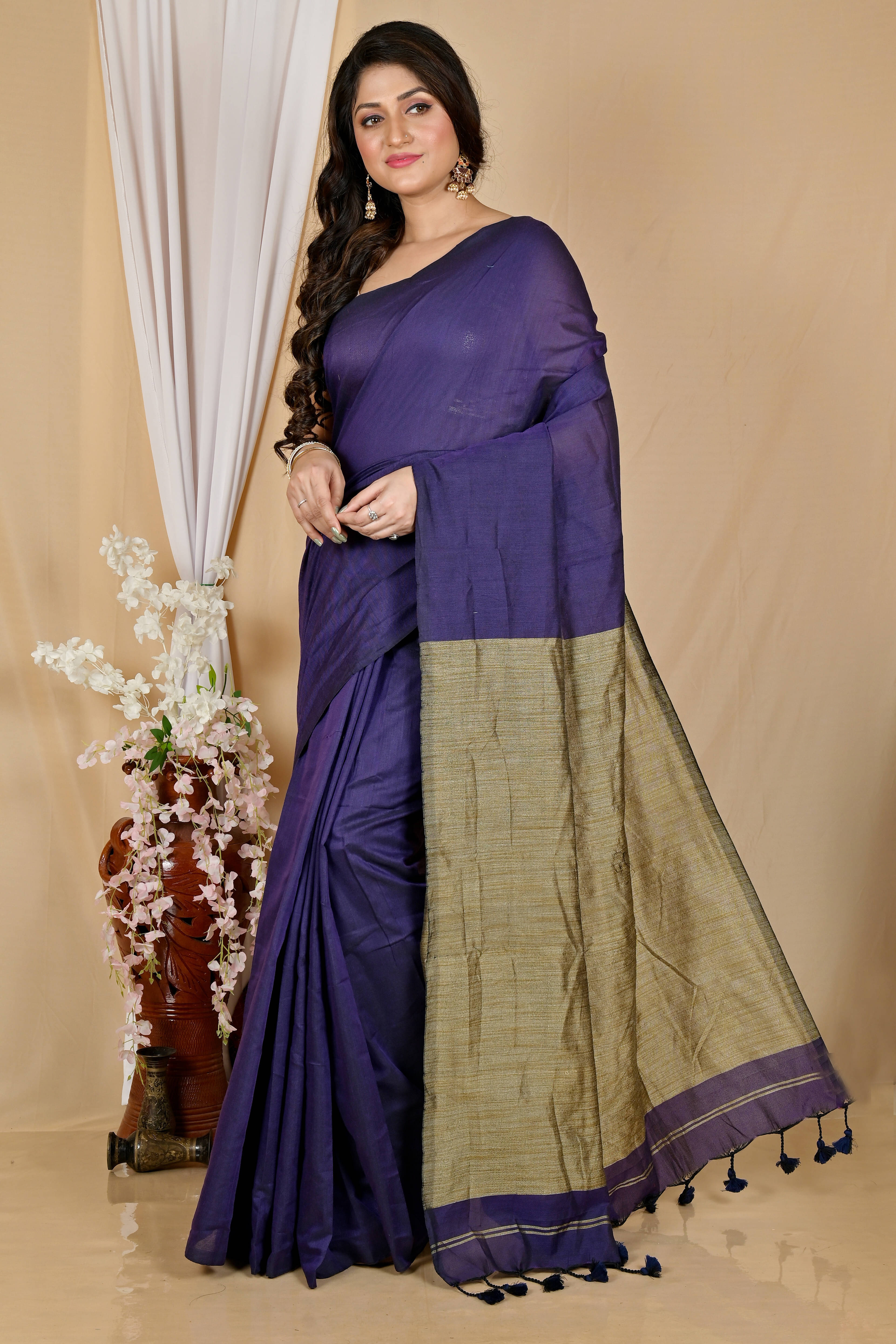 Zayraa Cotton Blend Self Design Saree Without Blouse Piece ( Blue ) Zayraa Cotton Blend Self Design Saree Without Blouse Piece ( Blue )