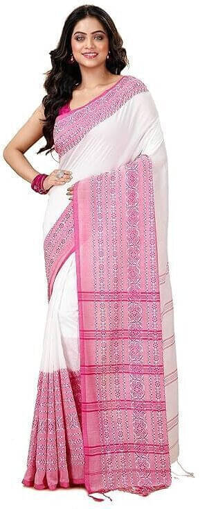     			Zayraa Cotton Blend Self Design Saree Without Blouse Piece ( White )