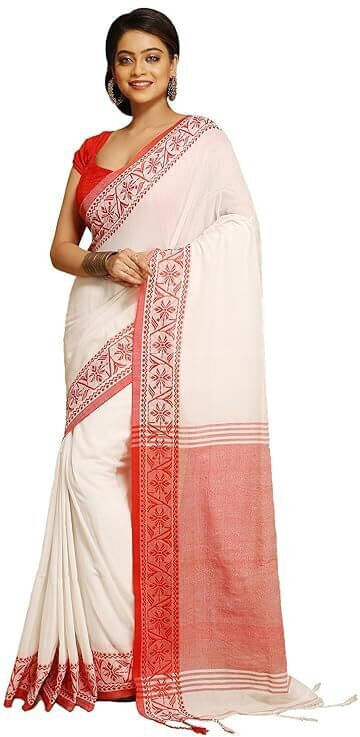     			Zayraa Cotton Blend Self Design Saree Without Blouse Piece ( White )
