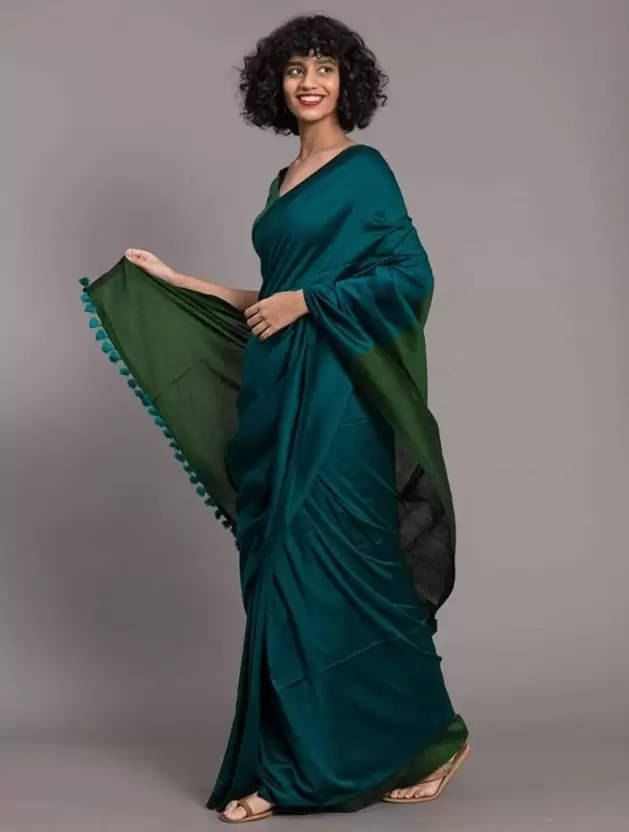 Zayraa Cotton Blend Woven Saree Without Blouse Piece ( Teal )     			Zayraa Cotton Blend Woven Saree Without Blouse Piece ( Teal )
