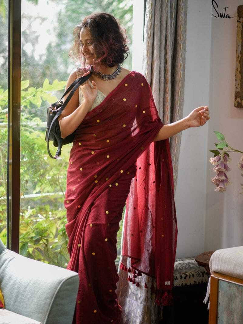     			Zayraa Cotton Self Design Tant Saree With Unstitched Blouse Piece ( Bronze )