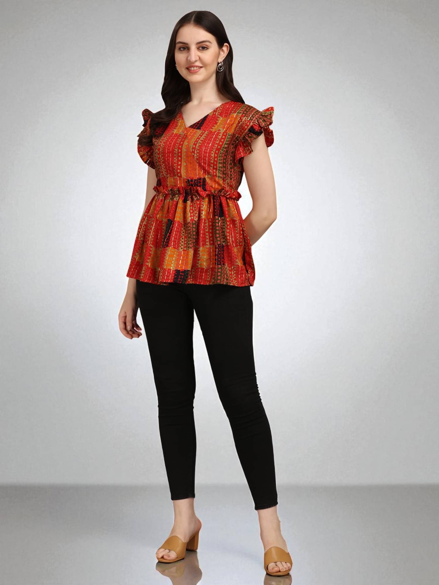 gufrina Women's Rayon Peplum Top ( Red )     			gufrina Women's Rayon Peplum Top ( Red )