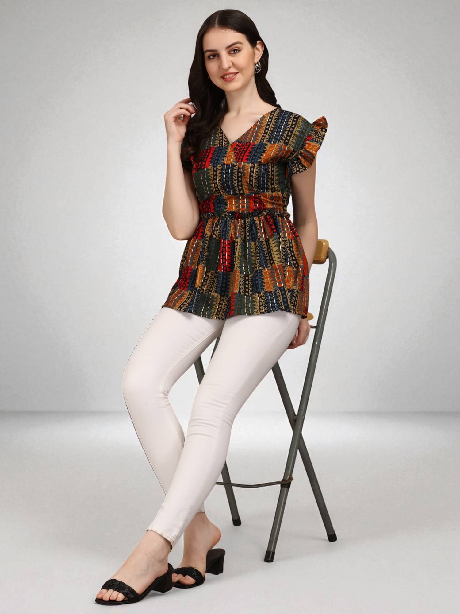 gufrina Women's Rayon Peplum Top ( Blue )     			gufrina Women's Rayon Peplum Top ( Blue )