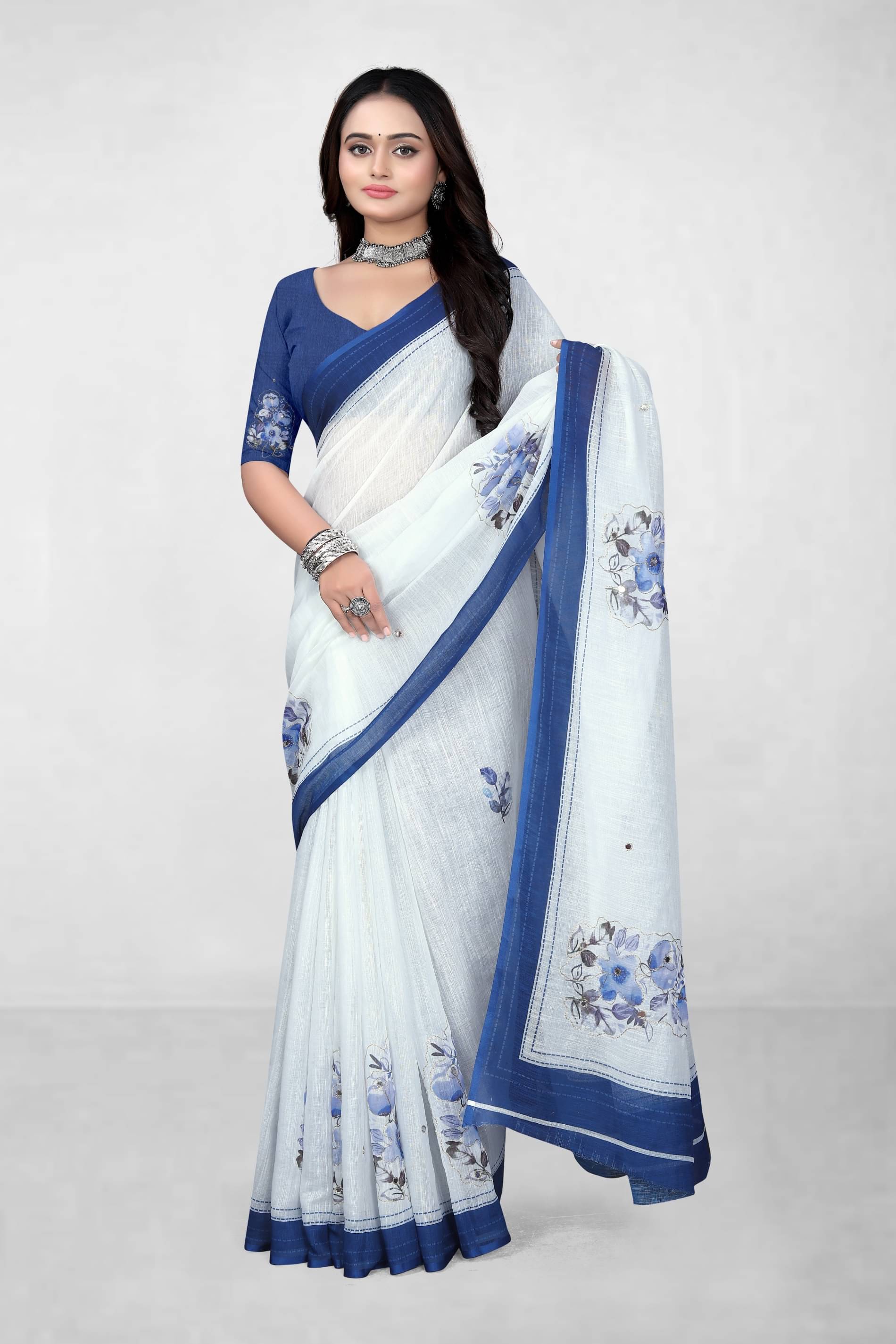     			supalee Tex Linen Printed Saree With Unstitched Blouse Piece ( Light Blue )
