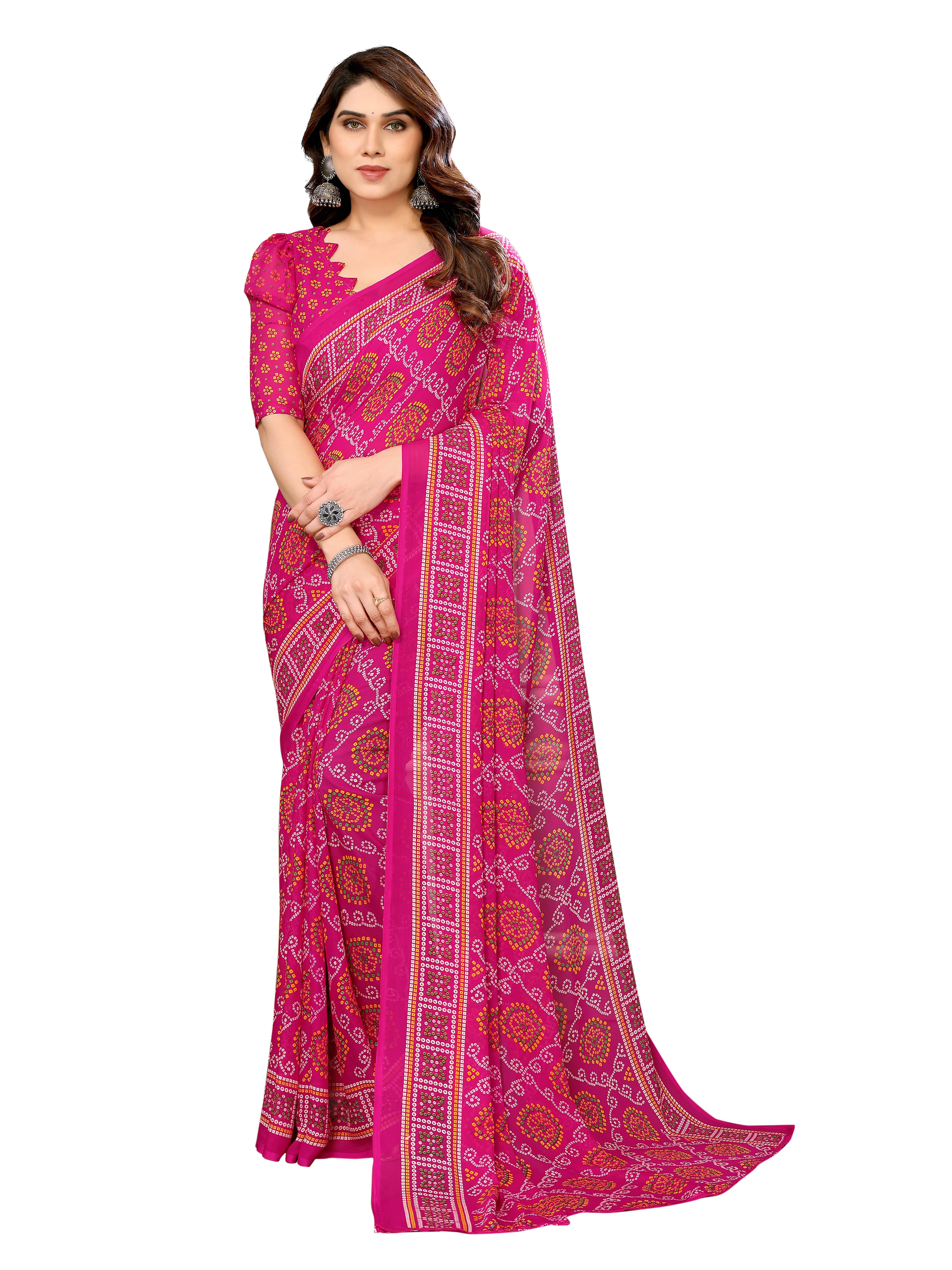 ANAND SAREES Georgette Printed Chanderi saree With Unstitched Blouse Piece ( Pink )     			ANAND SAREES Georgette Printed Chanderi saree With Unstitched Blouse Piece ( Pink )