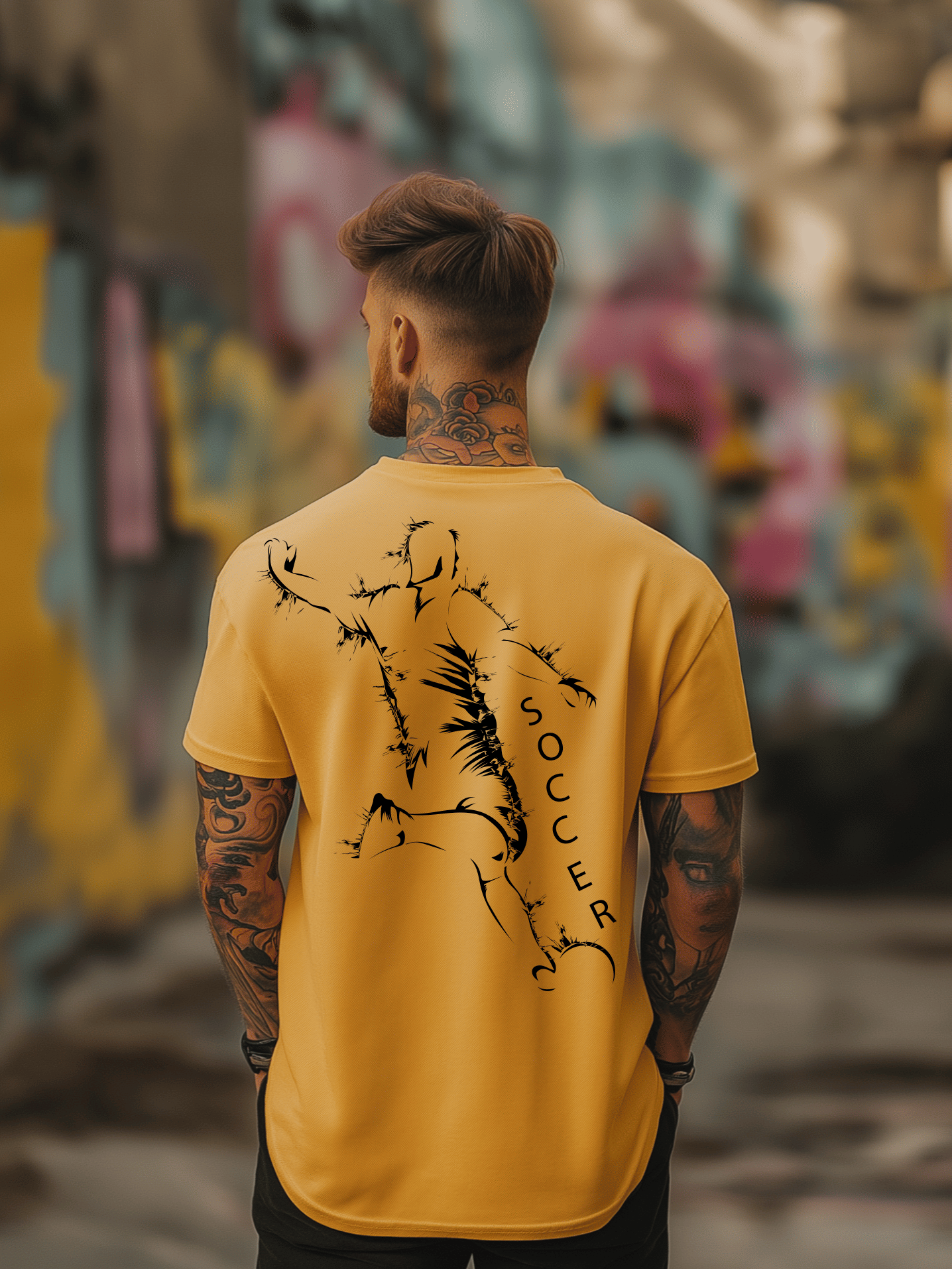 BUKKL Men Cotton Oversized Fit Printed T-Shirt ( Mustard )     			BUKKL Men Cotton Oversized Fit Printed T-Shirt ( Mustard )