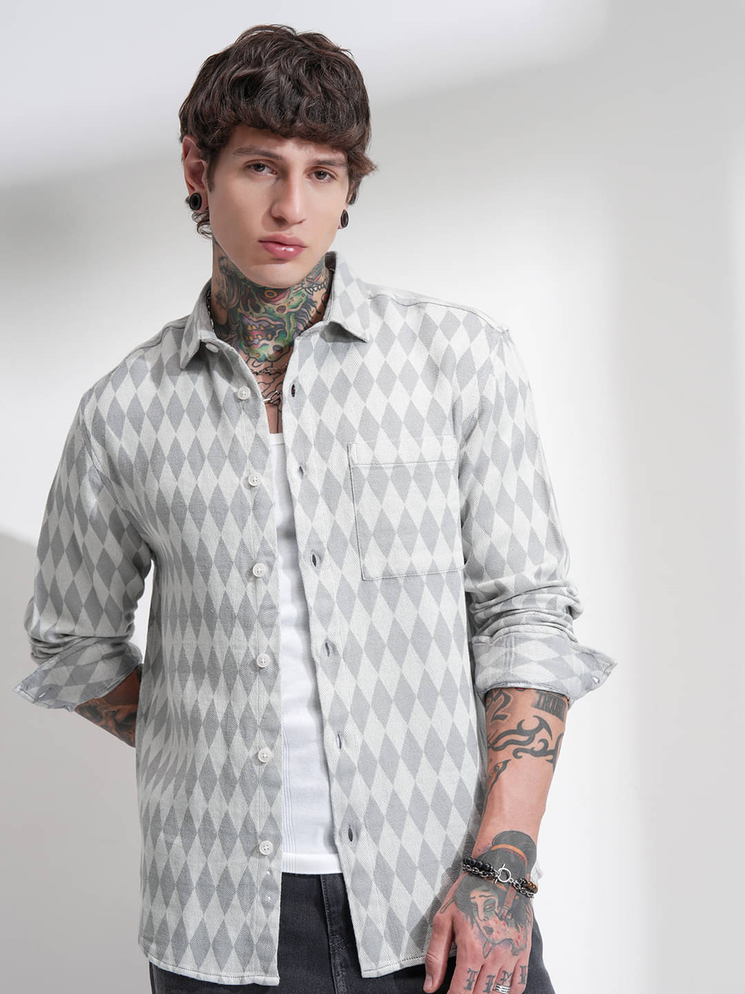     			Highlander 100% Cotton Oversized Fit Self Design Full Sleeves Men's Casual Shirt - Multicolor ( Pack of 1 )
