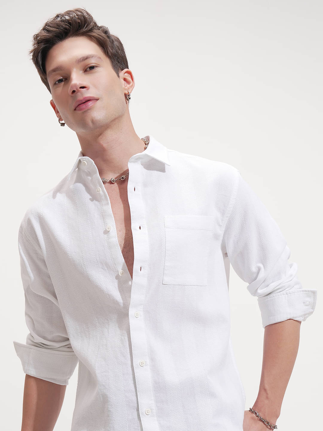 Highlander 100% Cotton Regular Fit Self Design Full Sleeves Men's Casual Shirt - White ( Pack of 1 ) Highlander 100% Cotton Regular Fit Self Design Full Sleeves Men's Casual Shirt - White ( Pack of 1 )