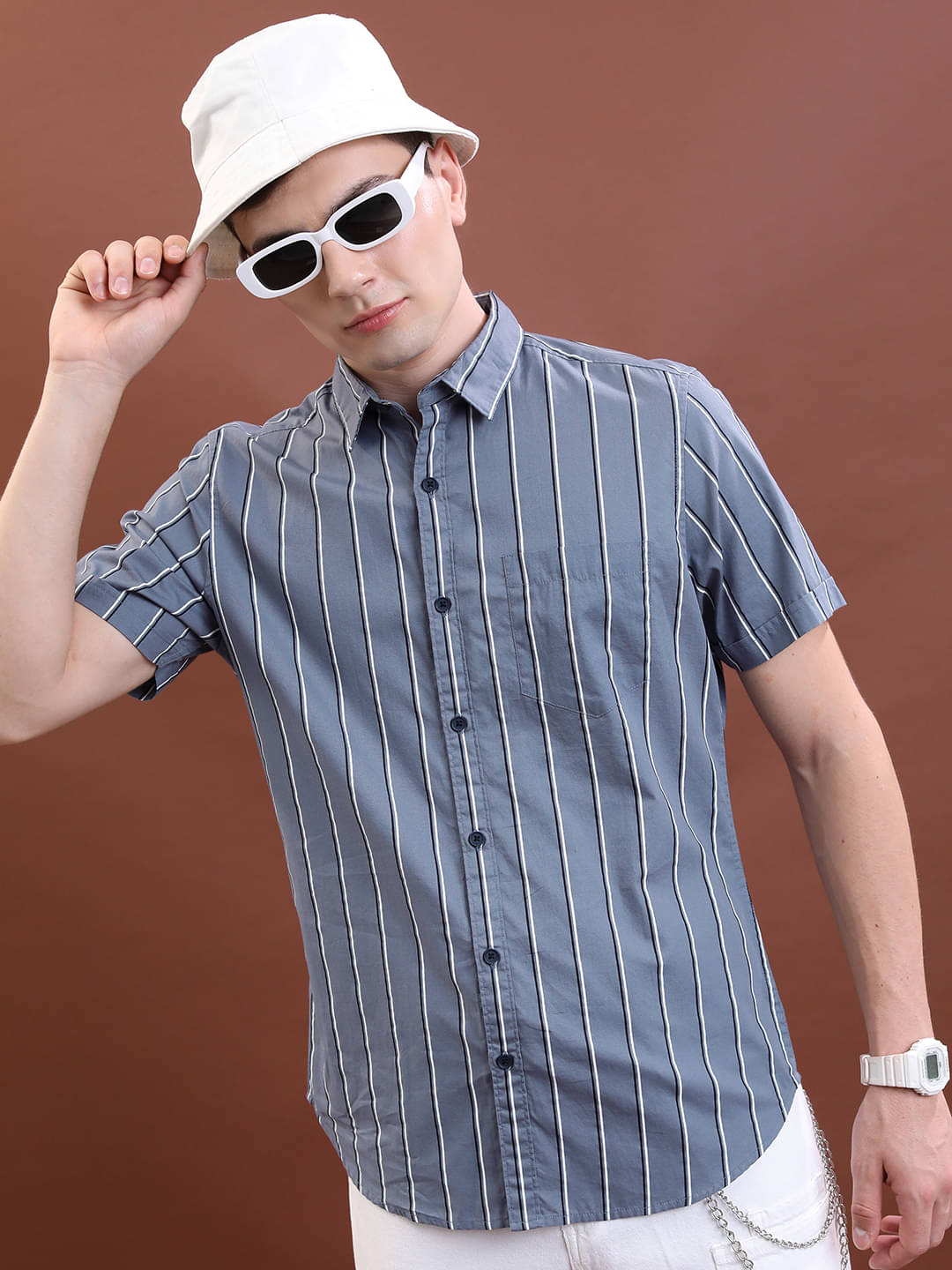 Highlander 100% Cotton Slim Fit Striped Half Sleeves Men's Casual Shirt - Blue ( Pack of 1 ) Highlander 100% Cotton Slim Fit Striped Half Sleeves Men's Casual Shirt - Blue ( Pack of 1 )