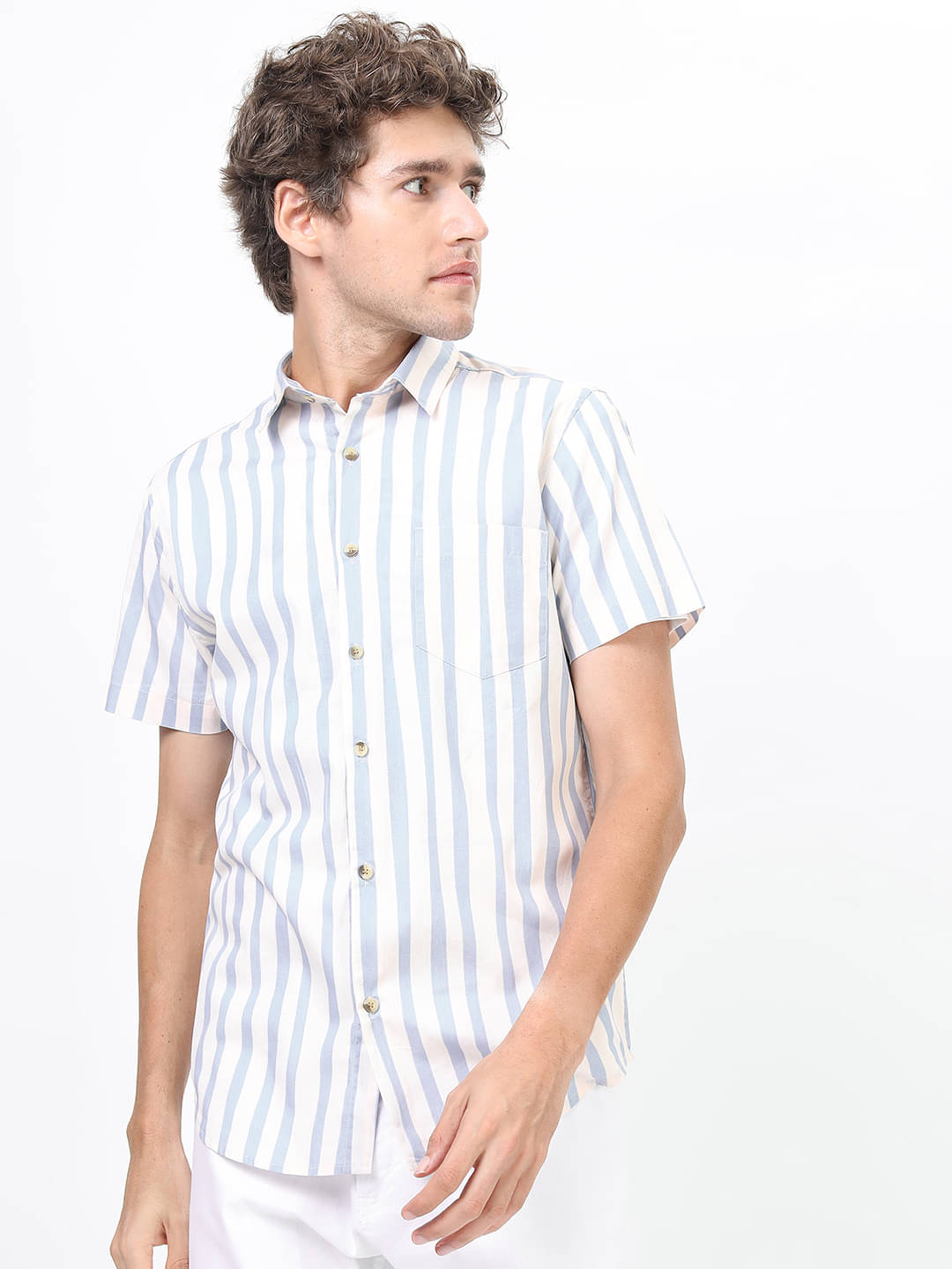     			Highlander 100% Cotton Slim Fit Striped Half Sleeves Men's Casual Shirt - Multicolor ( Pack of 1 )
