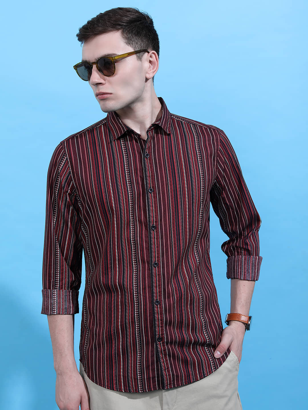 Highlander 100% Cotton Slim Fit Printed Full Sleeves Men's Casual Shirt - Multicolor ( Pack of 1 )