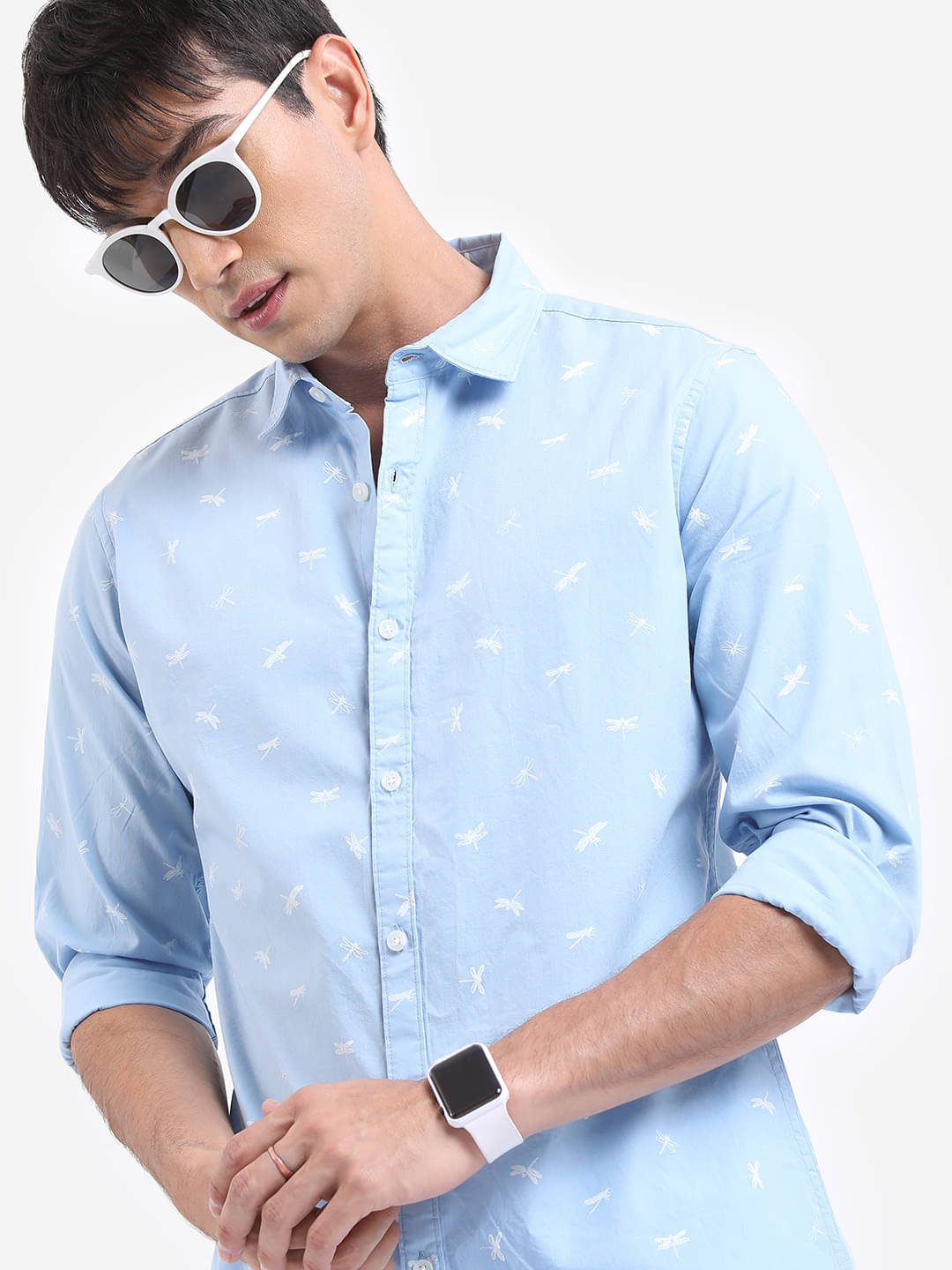 Highlander 100% Cotton Slim Fit Printed Full Sleeves Men's Casual Shirt - Light Blue ( Pack of 1 ) Highlander 100% Cotton Slim Fit Printed Full Sleeves Men's Casual Shirt - Light Blue ( Pack of 1 )
