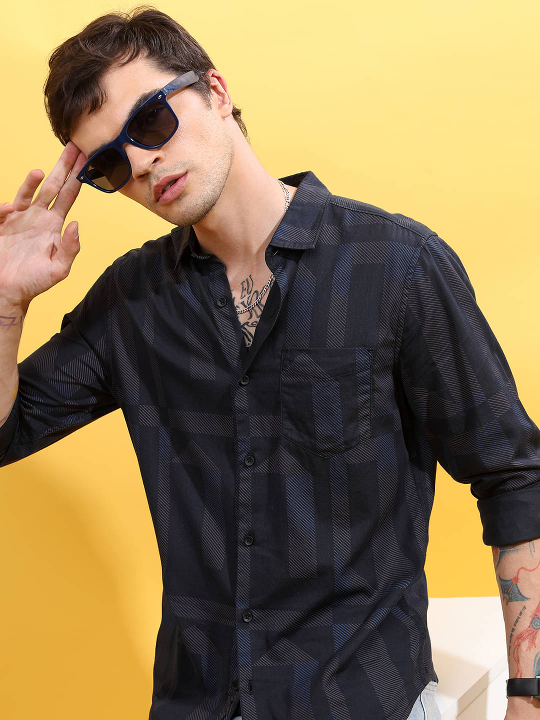     			Highlander 100% Cotton Slim Fit Printed Full Sleeves Men's Casual Shirt - Dark Grey ( Pack of 1 )
