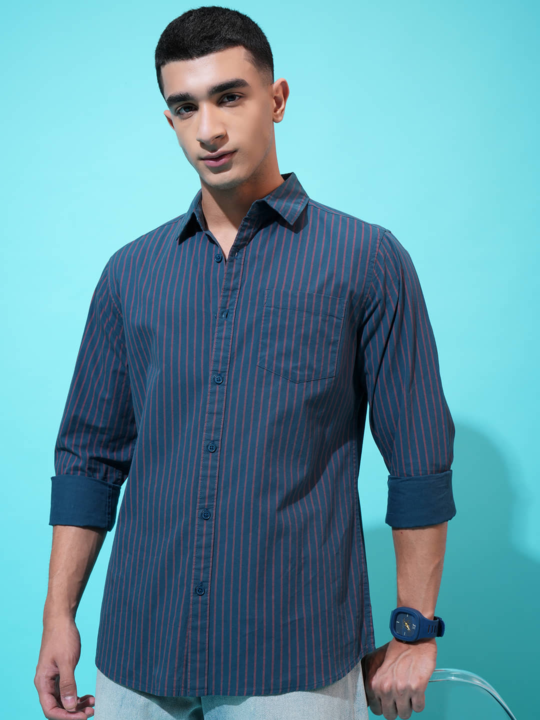 Highlander 100% Cotton Slim Fit Striped Full Sleeves Men's Casual Shirt - Multicolor ( Pack of 1 )