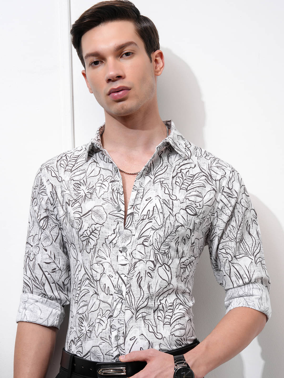     			Highlander 100% Cotton Slim Fit Printed Full Sleeves Men's Casual Shirt - Grey ( Pack of 1 )