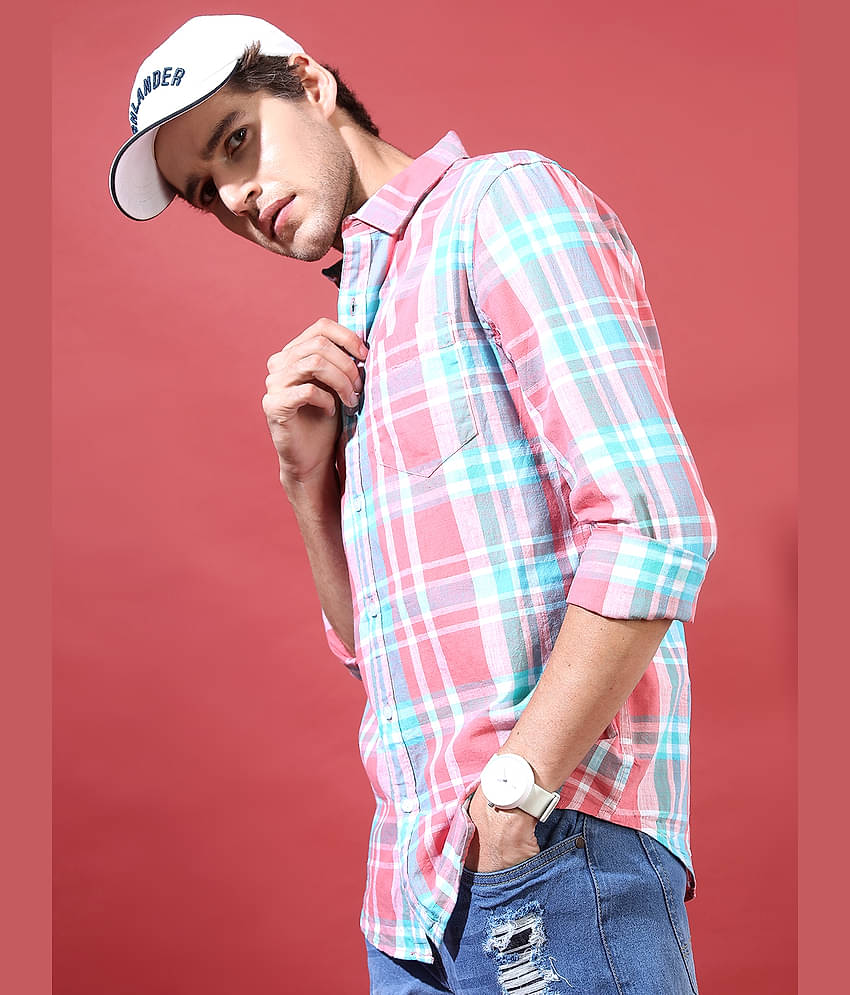 Highlander 100% Cotton Slim Fit Checks Full Sleeves Men's Casual Shirt - Multicolor ( Pack of 1 )