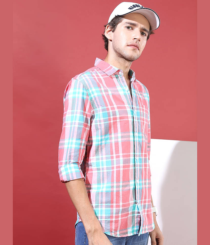 Highlander 100% Cotton Slim Fit Checks Full Sleeves Men's Casual Shirt - Multicolor ( Pack of 1 )