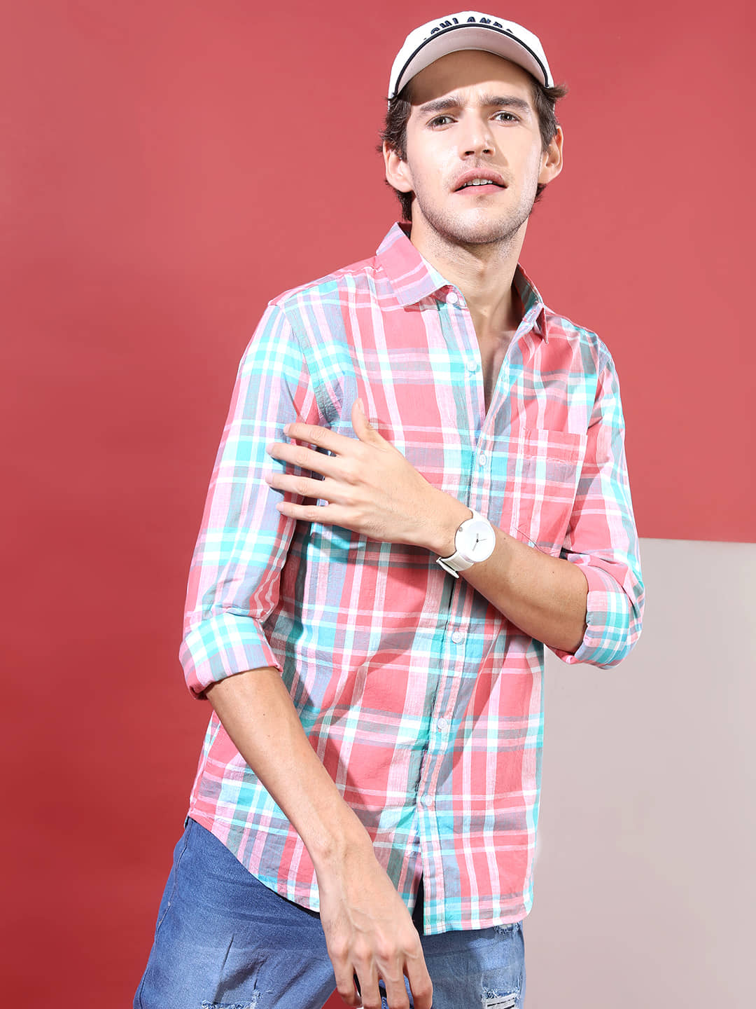 Highlander 100% Cotton Slim Fit Checks Full Sleeves Men's Casual Shirt - Multicolor ( Pack of 1 )