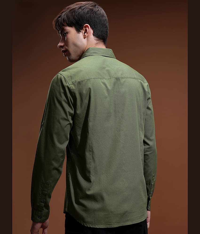 Highlander 100% Cotton Slim Fit Solids Full Sleeves Men's Casual Shirt - Green ( Pack of 1 )