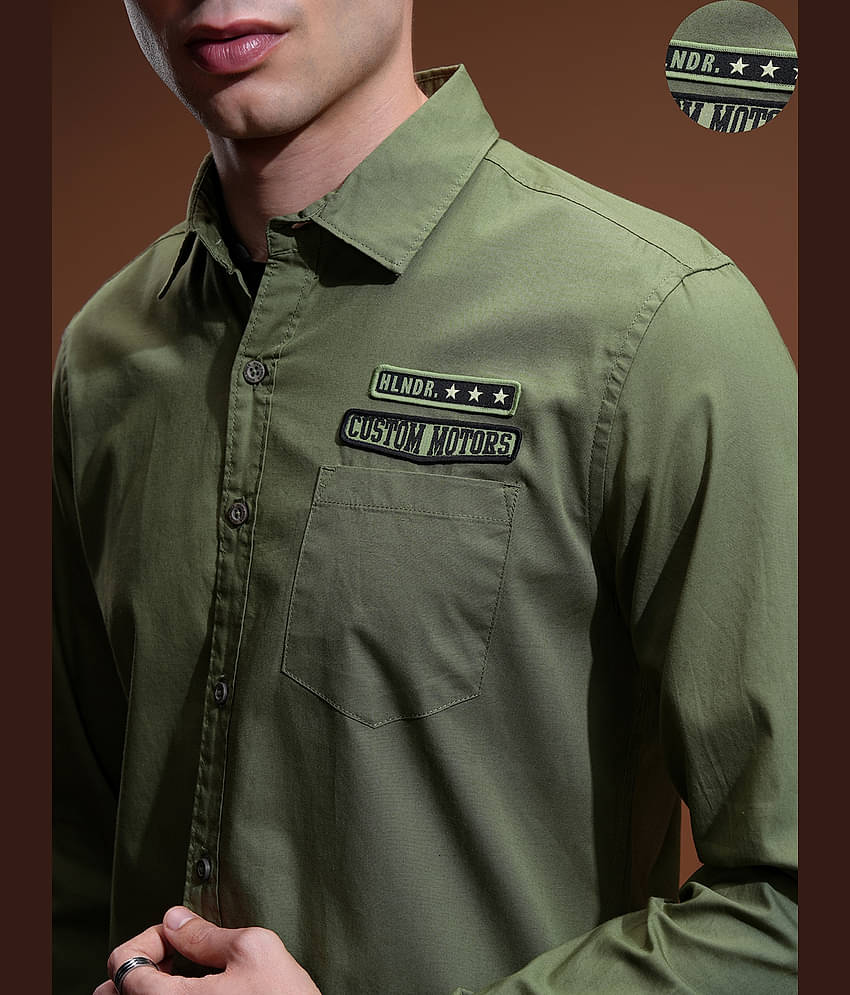 Highlander 100% Cotton Slim Fit Solids Full Sleeves Men's Casual Shirt - Green ( Pack of 1 )