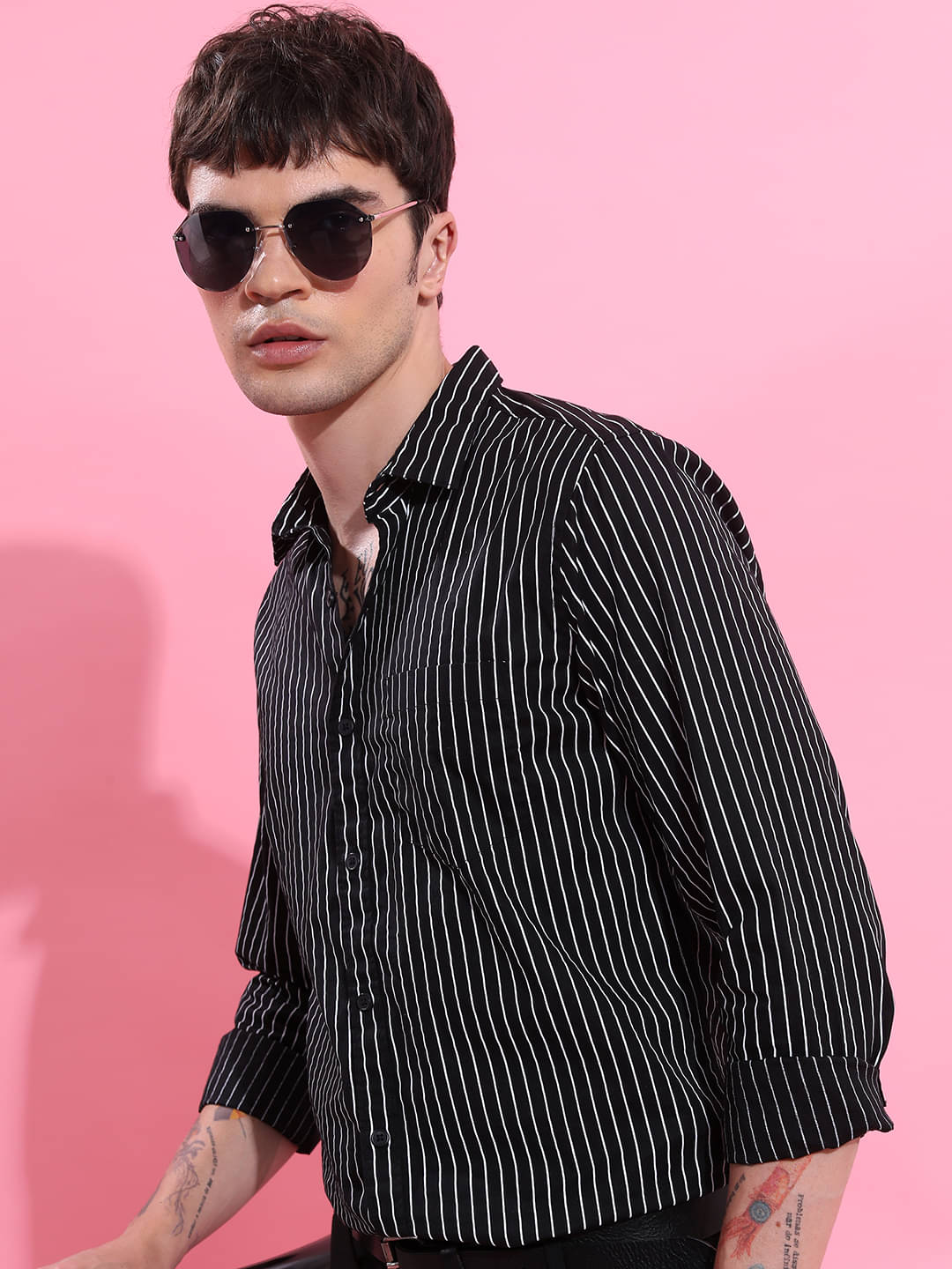     			Highlander 100% Cotton Slim Fit Striped Full Sleeves Men's Casual Shirt - Black ( Pack of 1 )