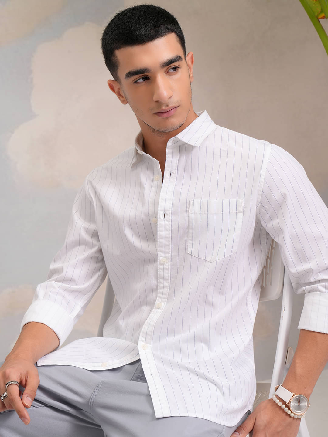     			Highlander 100% Cotton Slim Fit Striped Full Sleeves Men's Casual Shirt - Multicolor ( Pack of 1 )