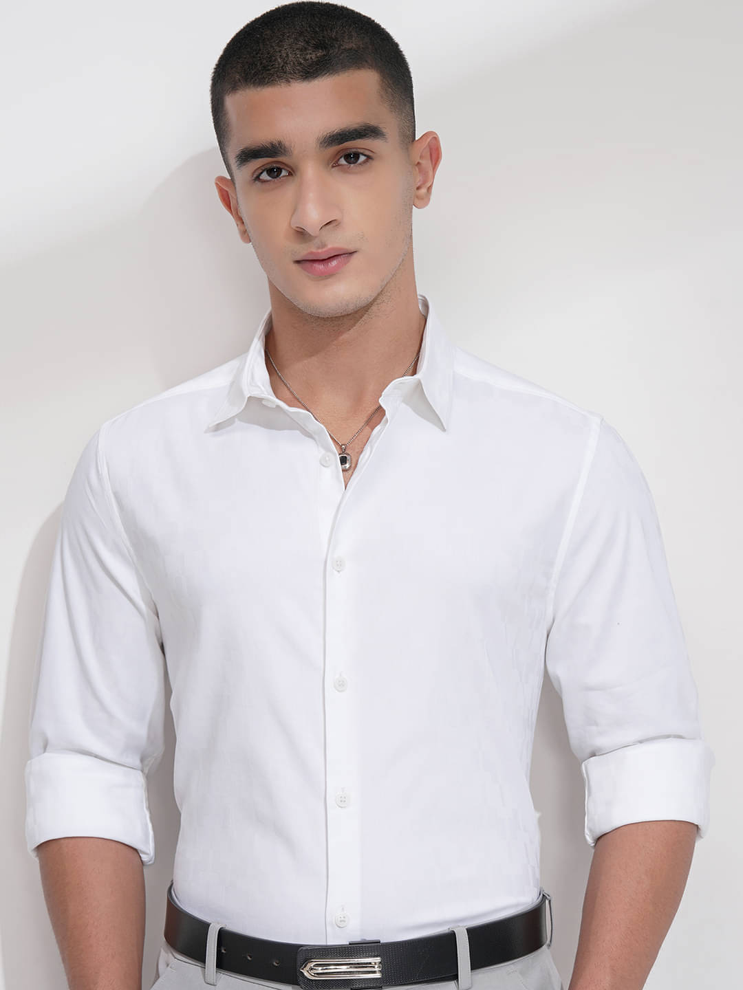     			Highlander Cotton Blend Regular Fit Self Design Full Sleeves Men's Casual Shirt - White ( Pack of 1 )