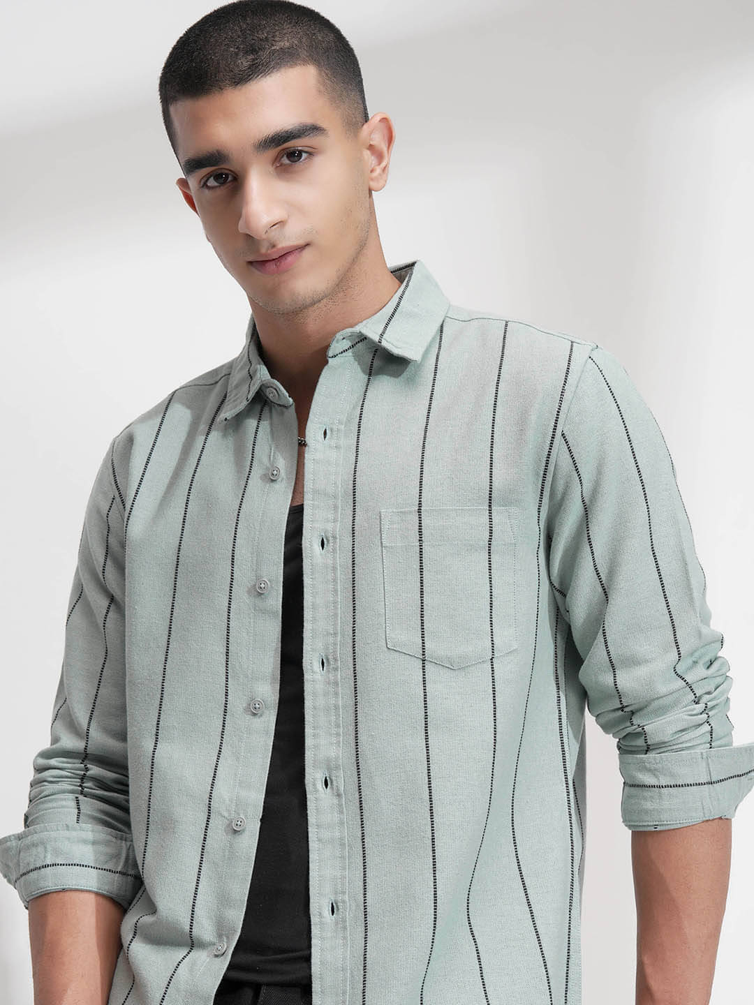 Highlander Cotton Blend Regular Fit Striped Full Sleeves Men's Casual Shirt - Green ( Pack of 1 ) Highlander Cotton Blend Regular Fit Striped Full Sleeves Men's Casual Shirt - Green ( Pack of 1 )