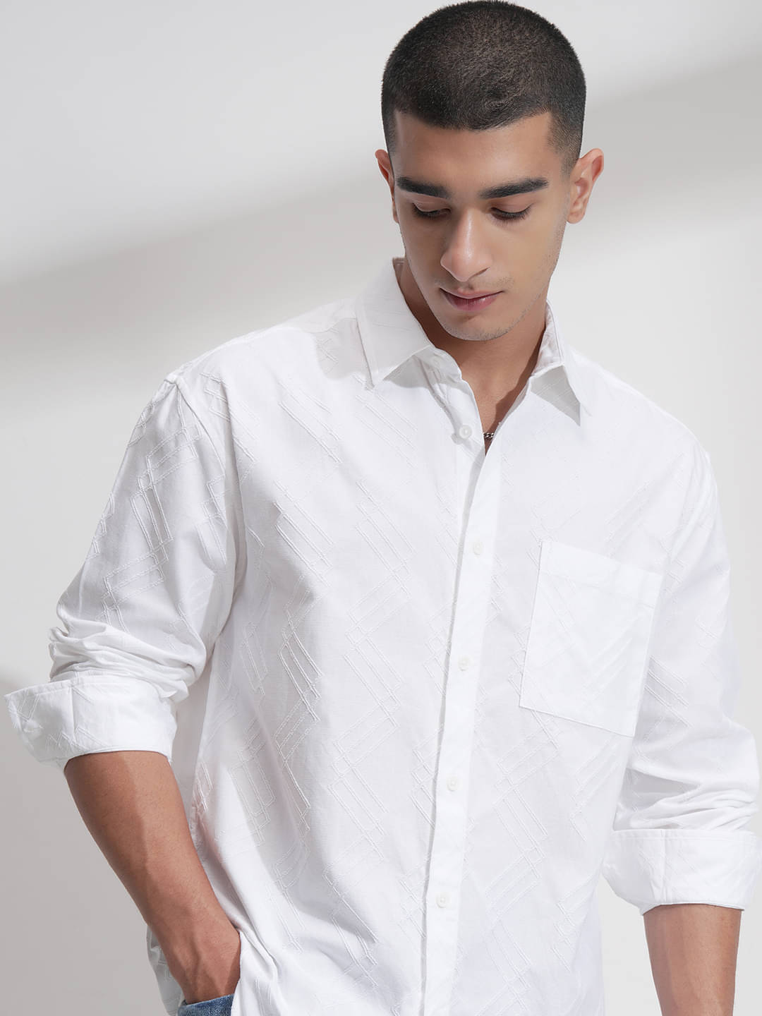Highlander Cotton Blend Relaxed Fit Self Design Full Sleeves Men's Casual Shirt - White ( Pack of 1 ) Highlander Cotton Blend Relaxed Fit Self Design Full Sleeves Men's Casual Shirt - White ( Pack of 1 )